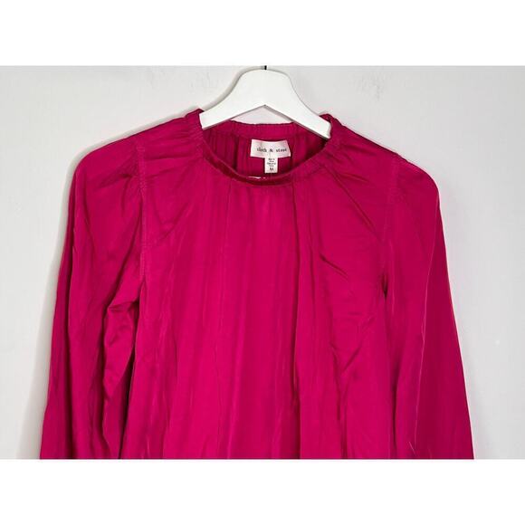 NWT Evereve Cloth & Stone Luxe Satin Banded Blouse Berryfizz Pink Womens Size XS - Picture 5 of 11